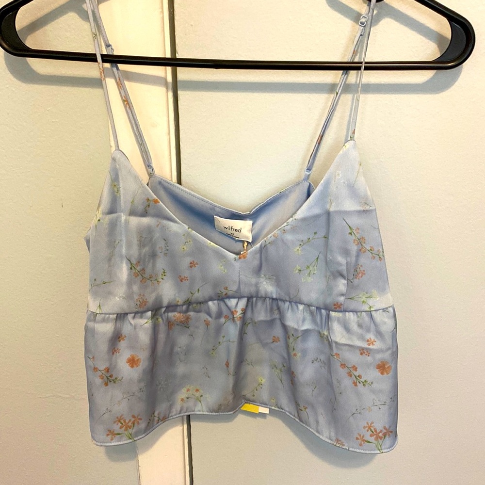 Aritzia Wilfred Loved Blue Spaghetti Strap Crop Camisole